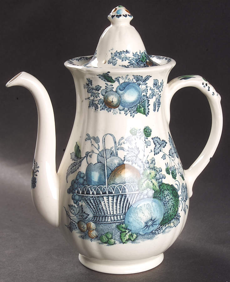 Fruit Basket Blue Multicolor Small Coffee Pot & Lid by Mason's-1