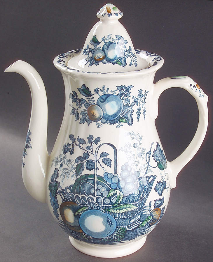 Fruit Basket Blue Multicolor Coffee Pot & Lid by Mason's-1