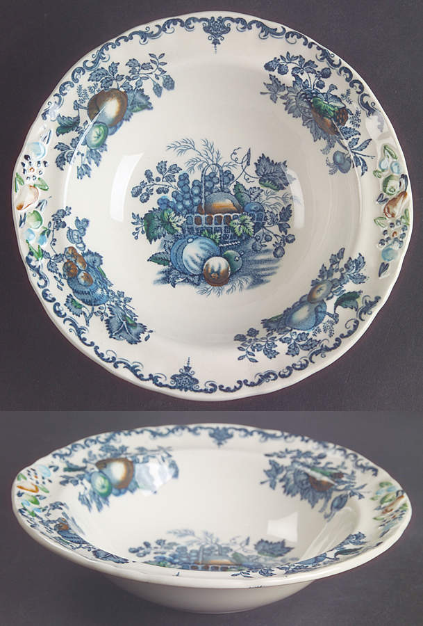 Fruit Basket Blue Multicolor Rim Cereal Bowl by Mason's-1