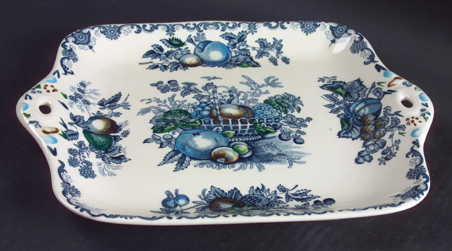 Fruit Basket Blue Multicolor Square Handled Cake Plate by Mason's-1