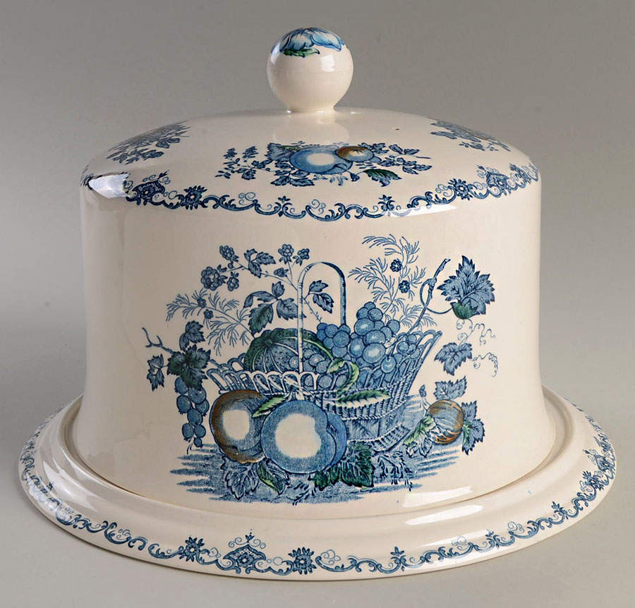 Fruit Basket Blue Multicolor Large Covered Cake Plate by Mason's-1
