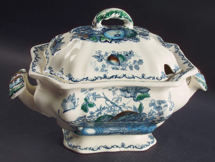 Fruit Basket Blue Multicolor Tureen &  Lid by Mason's-1