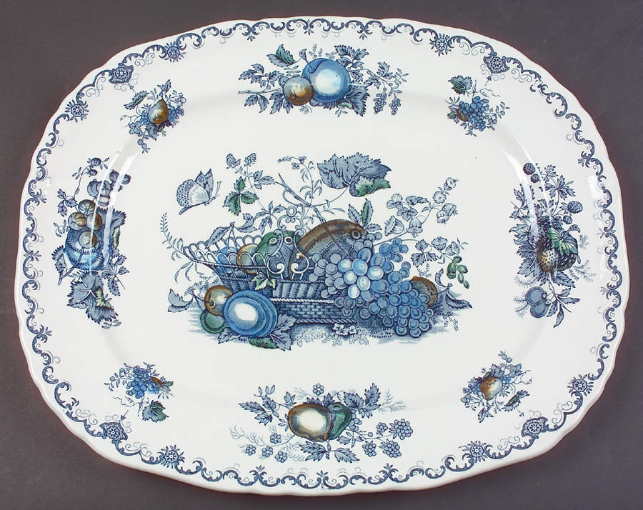 Fruit Basket Blue Multicolor 15" Oval Serving Platter by Mason's-1