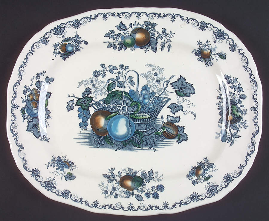 Fruit Basket Blue Multicolor 13" Oval Serving Platter by Mason's-1