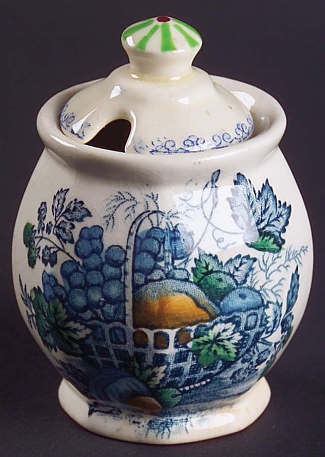 Fruit Basket Blue Multicolor Mustard Jar & Lid by Mason's-1