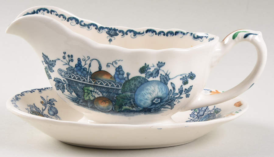 Fruit Basket Blue Multicolor Gravy Boat & Underplate/Relish by Mason's-1