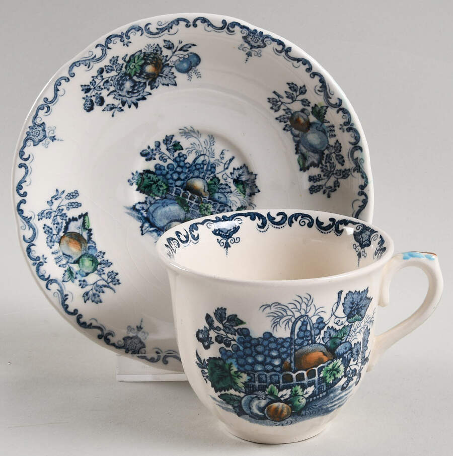 Fruit Basket Blue Multicolor Flat Cup & Saucer Set by Mason's-1
