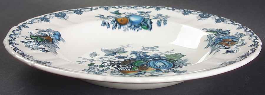 Fruit Basket Blue Multicolor Large Rim Soup Bowl by Mason's-1