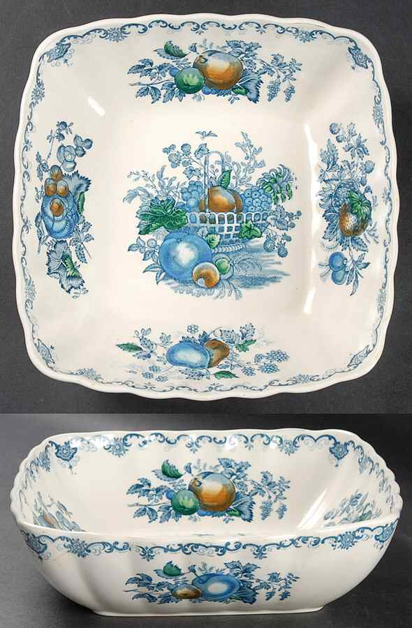 Fruit Basket Blue Multicolor 9" Square Vegetable Bowl by Mason's-1
