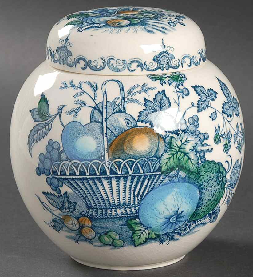 Fruit Basket Blue Multicolor Medium Ginger Jar & Lid by Mason's-1