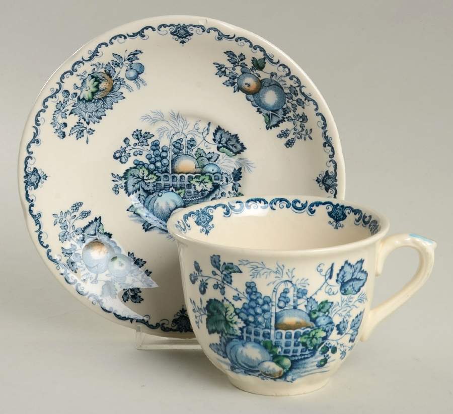 Fruit Basket Blue Multicolor Breakfast Cup & Saucer Set by Mason's-1