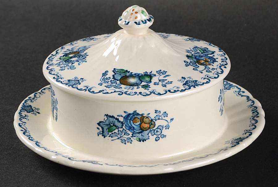 Fruit Basket Blue Multicolor Round Covered Butter by Mason's-1
