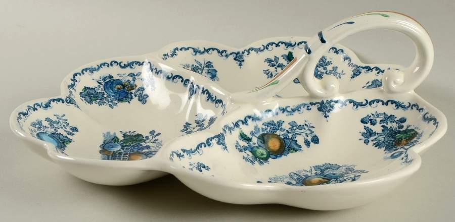 Fruit Basket Blue Multicolor 3-Part Relish with Center Ceramic Handle by Mason's-1