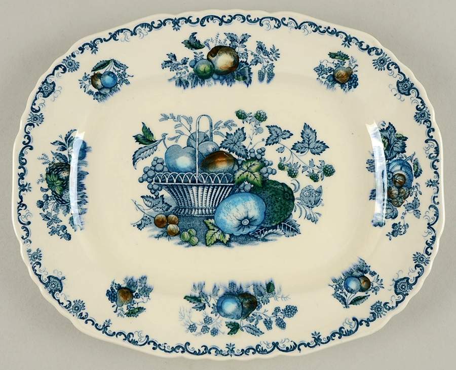 Fruit Basket Blue Multicolor 12" Oval Serving Platter by Mason's-1