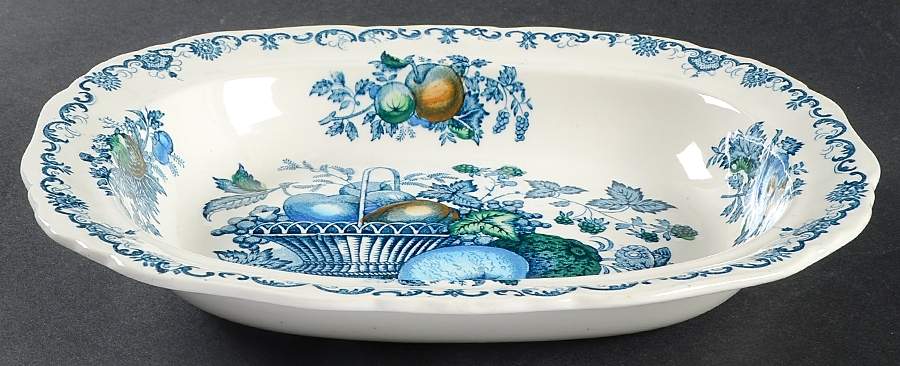 Fruit Basket Blue Multicolor 9" Oval Vegetable Bowl by Mason's-1