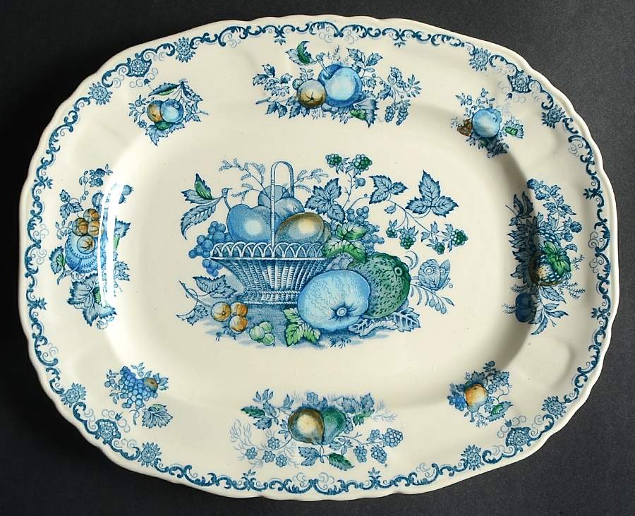 Fruit Basket Blue Multicolor 11" Oval Serving Platter by Mason's-1