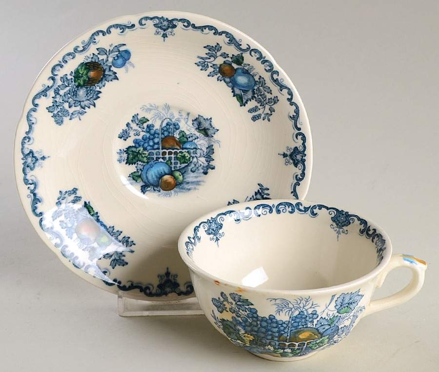 Fruit Basket Blue Multicolor Flat Cup & Saucer Set by Mason's-1