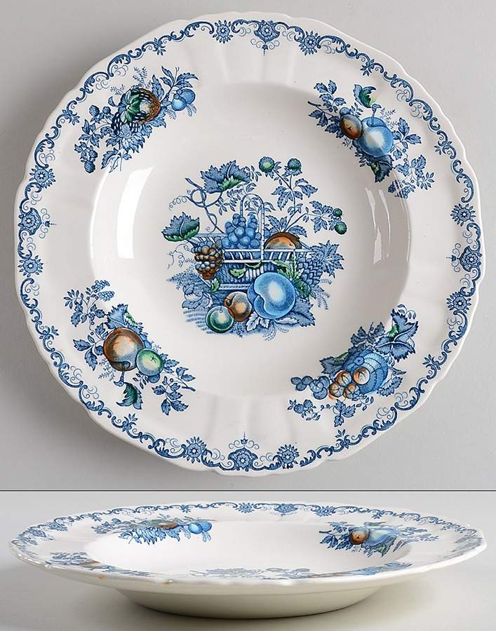 Fruit Basket Blue Multicolor Large Rim Soup Bowl by Mason's-1