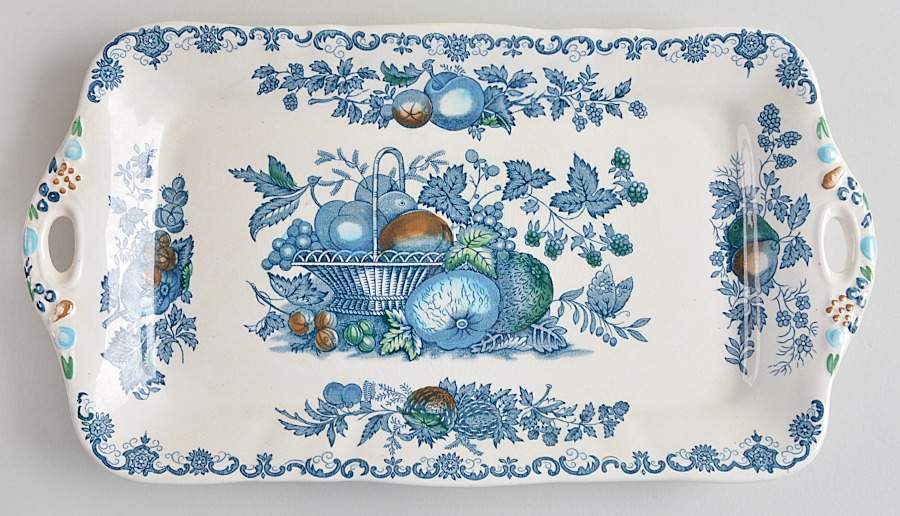 Fruit Basket Blue Multicolor Large Sandwich Tray by Mason's-1