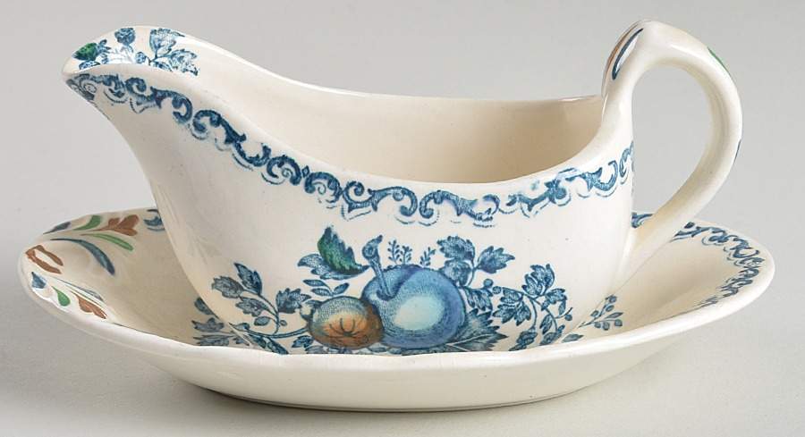 Fruit Basket Blue Multicolor Individual Gravy Boat & Plate by Mason's-1