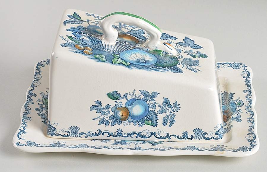 Fruit Basket Blue Multicolor Large Cheese Dish with Lid (Wedge) by Mason's-1