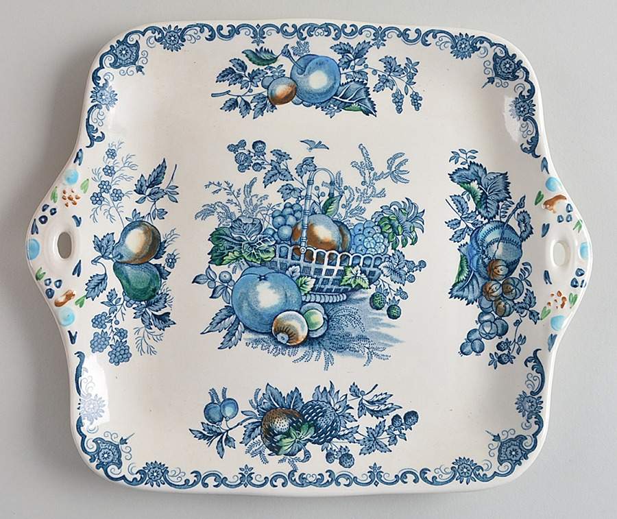 Fruit Basket Blue Multicolor Square Cake Plate by Mason's-1