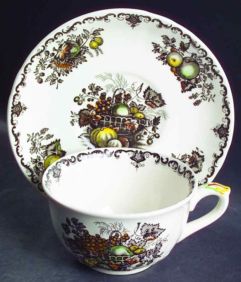 Fruit Basket Brown Multicolor Oversized Cup & Saucer Set by Mason's-1