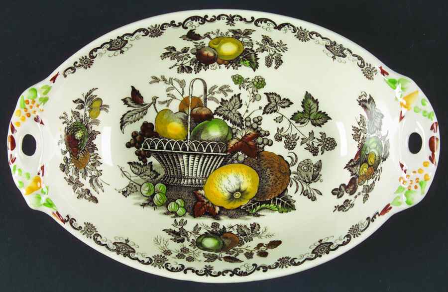 Fruit Basket Brown Multicolor 10" Oval Vegetable Bowl by Mason's-1