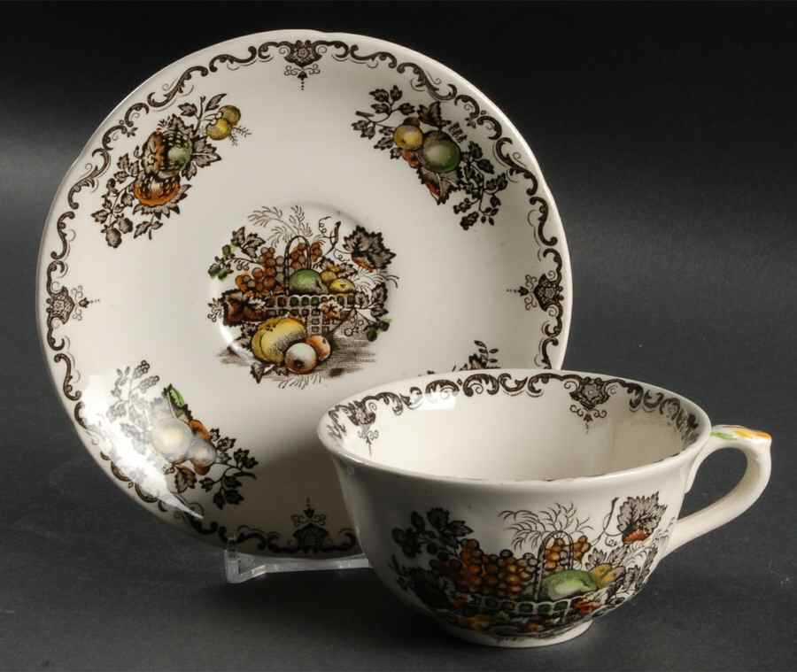 Fruit Basket Brown Multicolor Flat Cup & Saucer Set by Mason's-1