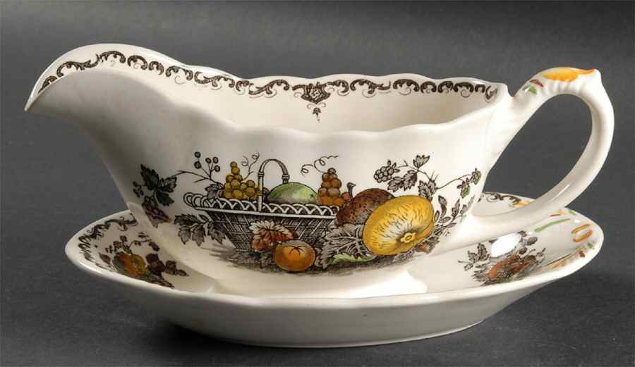 Fruit Basket Brown Multicolor Gravy Boat & Underplate by Mason's-1