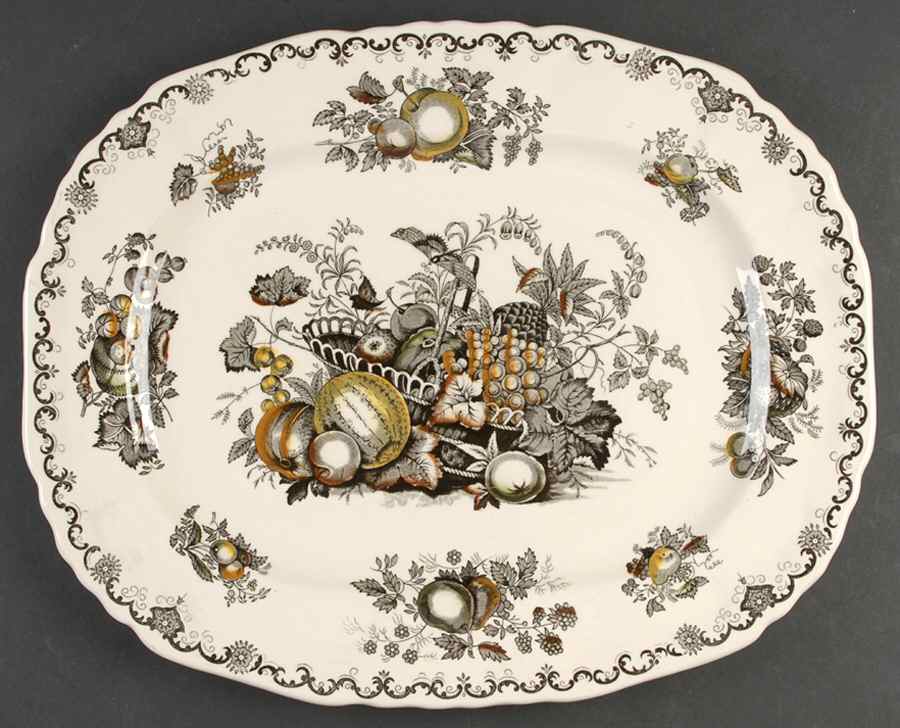 Fruit Basket Brown Multicolor 16" Oval Serving Platter by Mason's-1