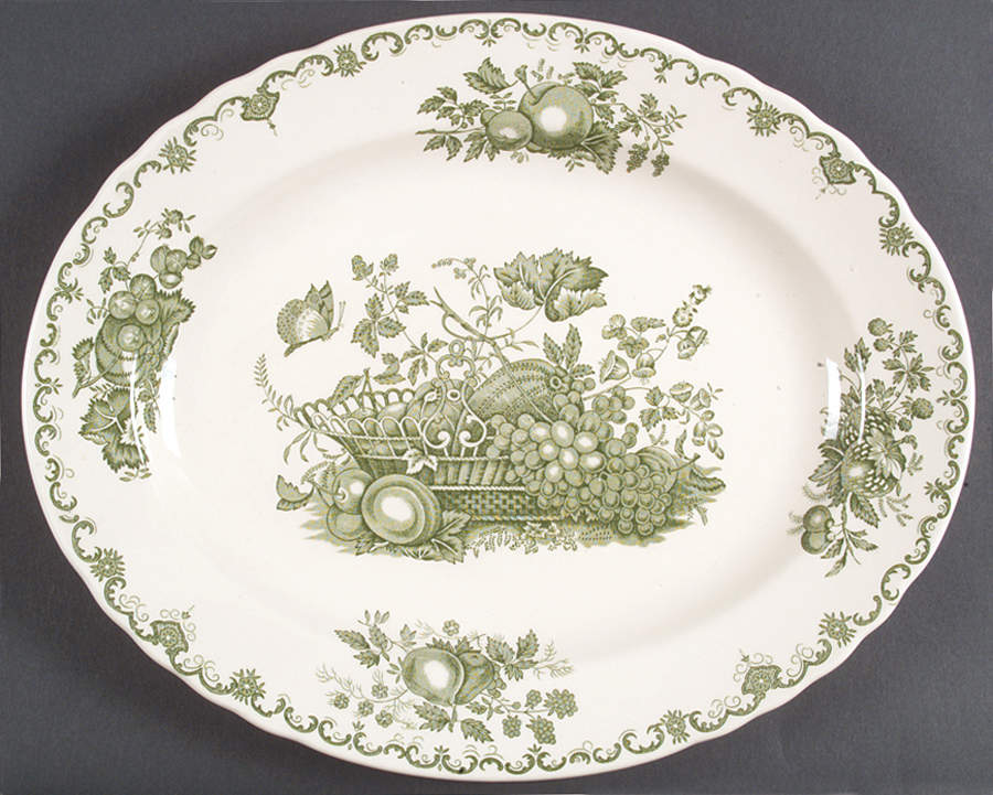 Fruit Basket Green 13" Oval Serving Platter by Mason's-1
