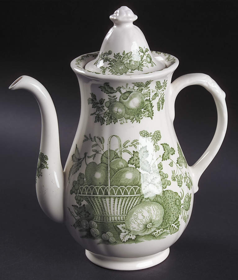 Fruit Basket Green Coffee Pot & Lid by Mason's-1