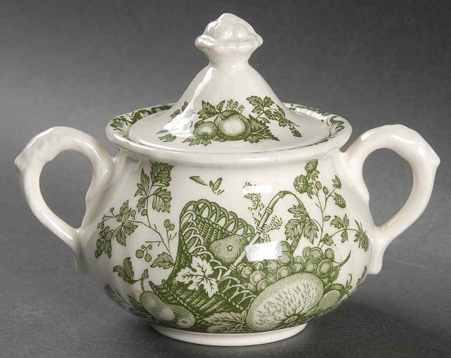 Fruit Basket Green Sugar Bowl & Lid by Mason's-1