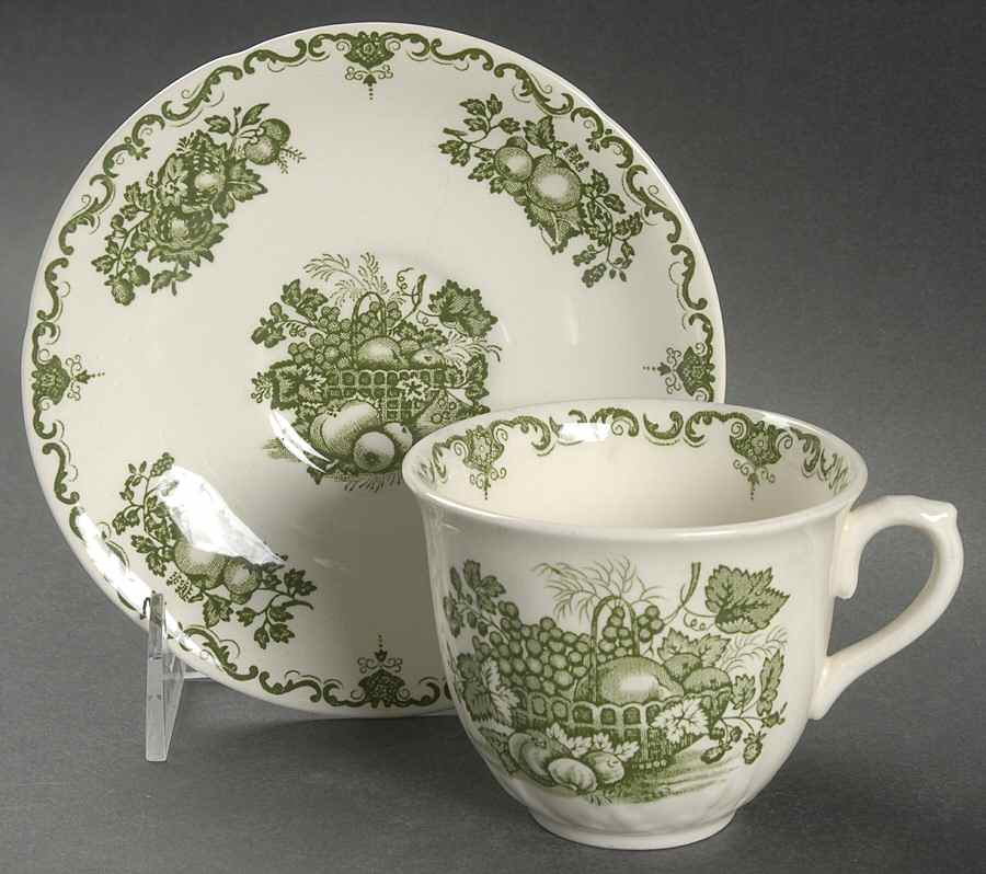 Fruit Basket Green Flat Cup & Saucer Set by Mason's-1