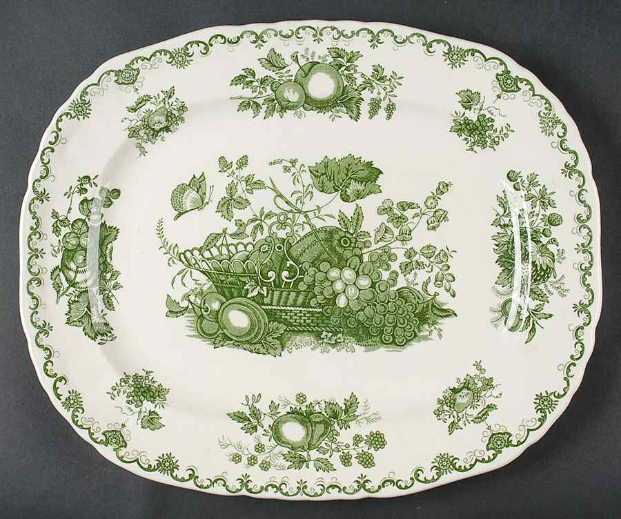 Fruit Basket Green 15" Oval Serving Platter by Mason's-1