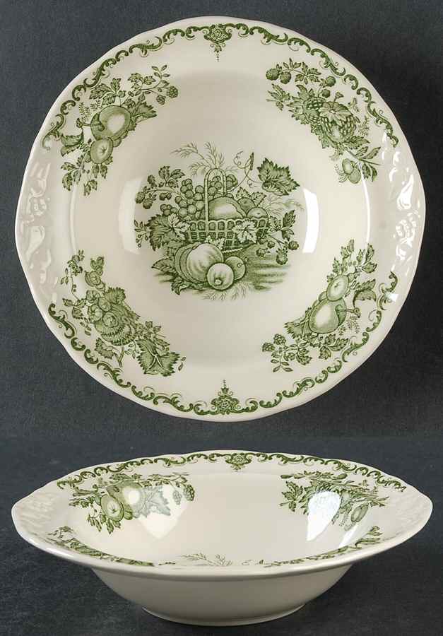 Fruit Basket Green Rim Cereal Bowl by Mason's-1