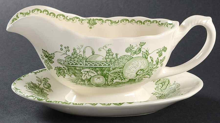Fruit Basket Green Gravy Boat & Underplate by Mason's-1