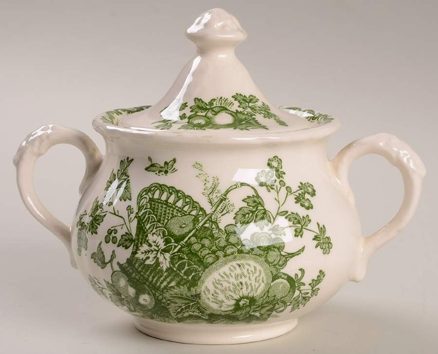 Fruit Basket Green Sugar Bowl & Lid by Mason's-1