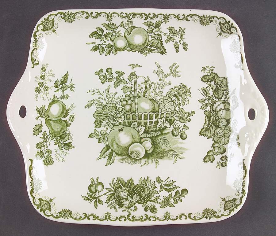 Fruit Basket Green Square Handled Cake Plate by Mason's-1
