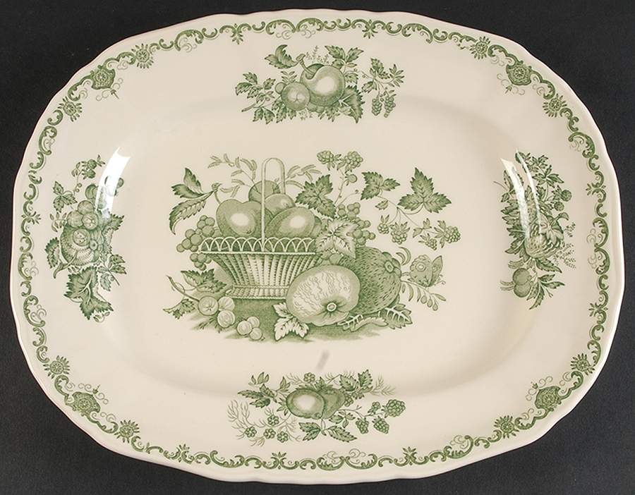 Fruit Basket Green 11" Oval Serving Platter by Mason's-1