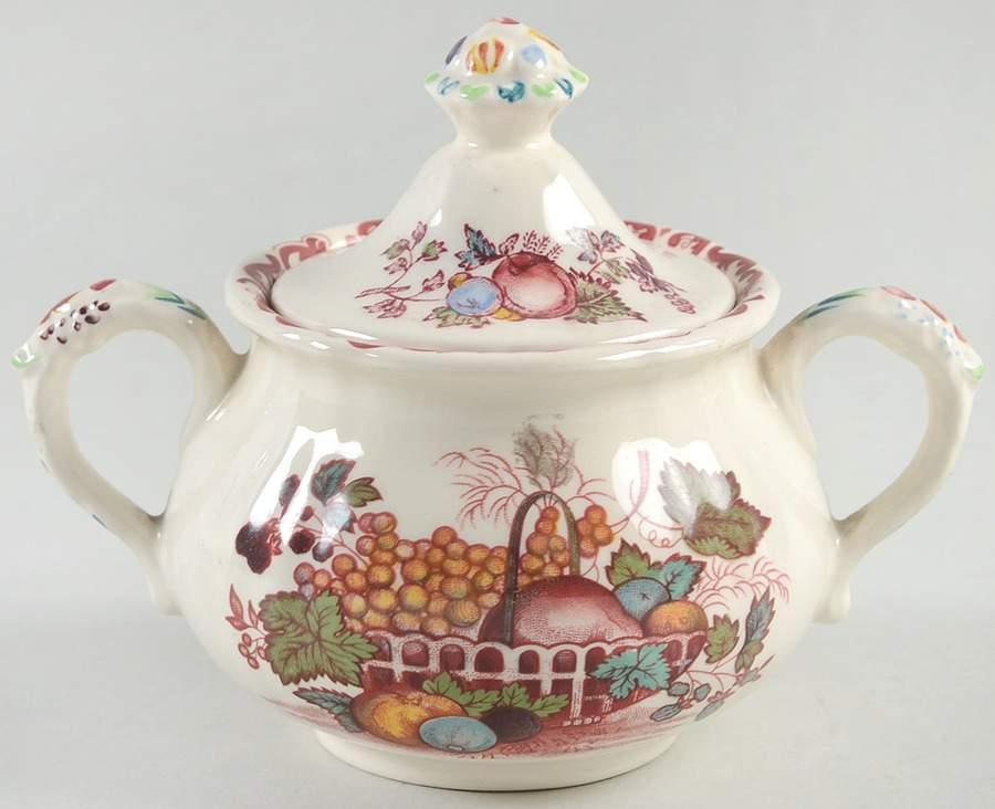 Fruit Basket Red Multicolor Sugar Bowl & Lid by Mason's-1