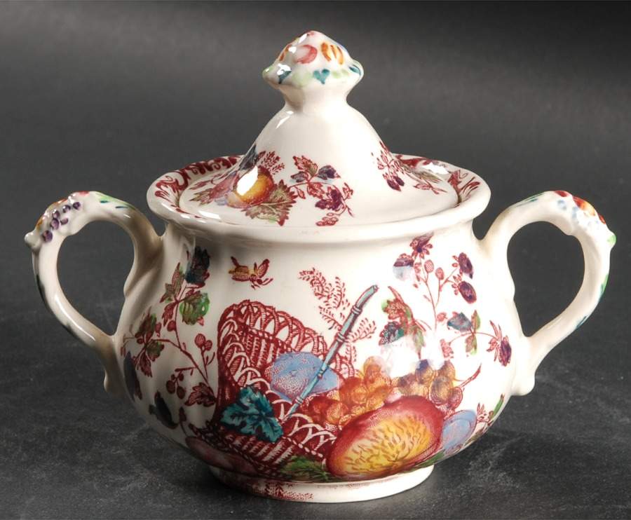 Fruit Basket Red Multicolor Sugar Bowl & Lid by Mason's-1