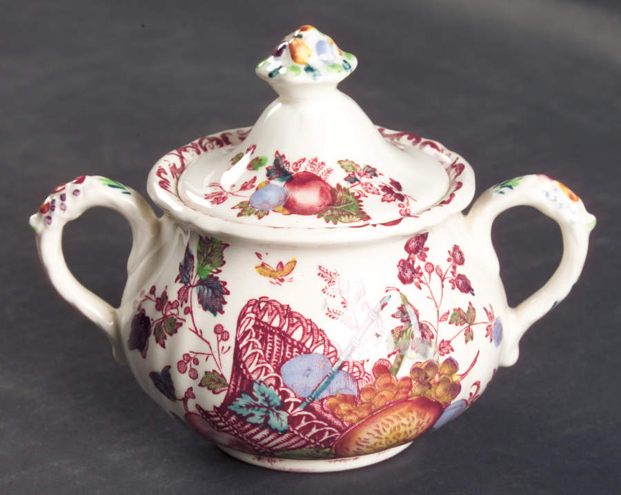 Fruit Basket Red Multicolor Sugar Bowl & Lid by Mason's-1