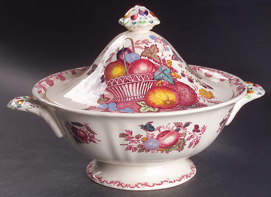 Fruit Basket Red Multicolor Round Covered Vegetable by Mason's-1