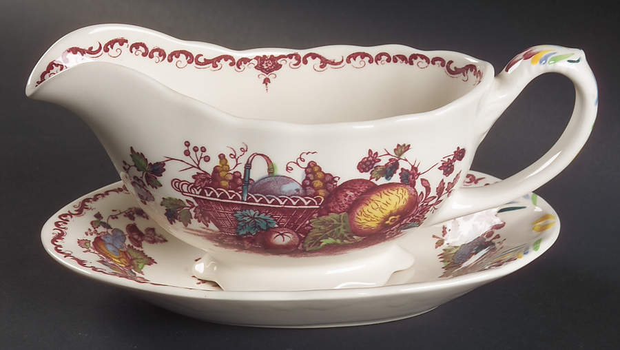 Fruit Basket Red Multicolor Gravy Boat & Underplate by Mason's-1