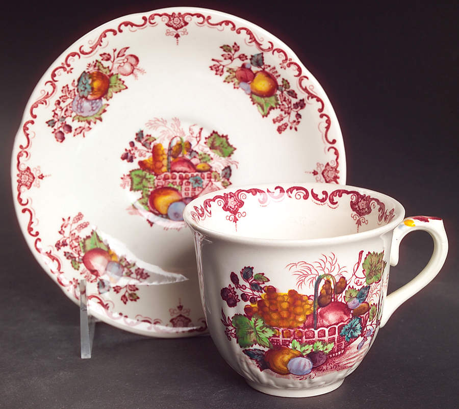 Fruit Basket Red Multicolor Flat Cup & Saucer Set by Mason's-1