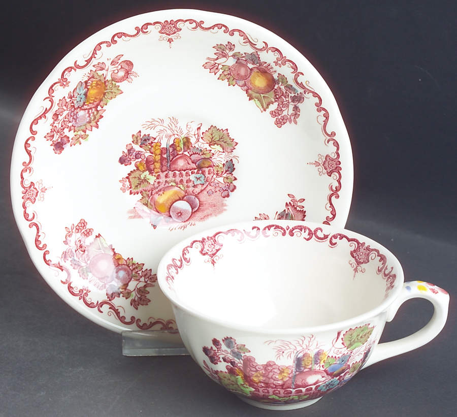 Fruit Basket Red Multicolor Flat Cup & Saucer Set by Mason's-1