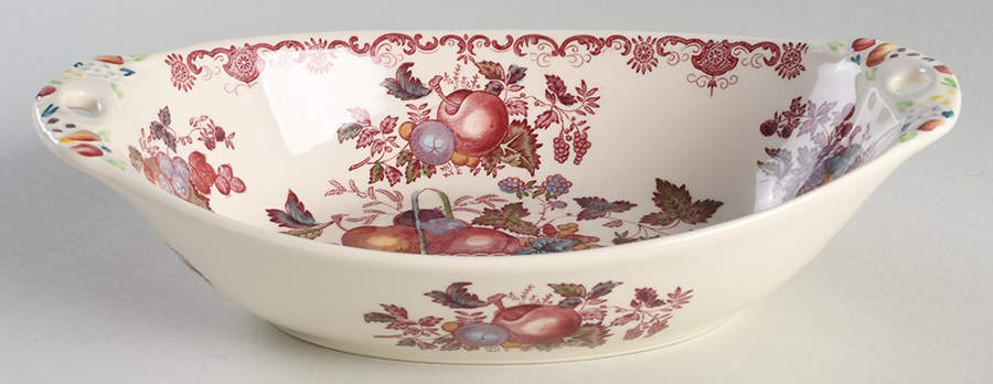 Fruit Basket Red Multicolor 10" Handled Oval Vegetable Bowl by Mason's-1