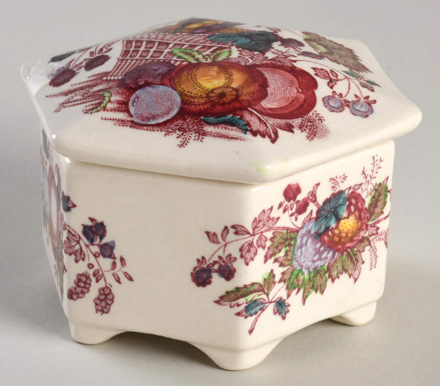 Fruit Basket Red Multicolor Hexagonal Box & Lid by Mason's-1